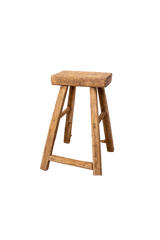 Vintage Square Elm Wood Stool - Luxe B Pampas Grass  Canada , dried flowers and pampas grass Canadian Company. Bulk and wholesale dried flowers and pampas grass fluffy. Large White Pampas Grass Toronto